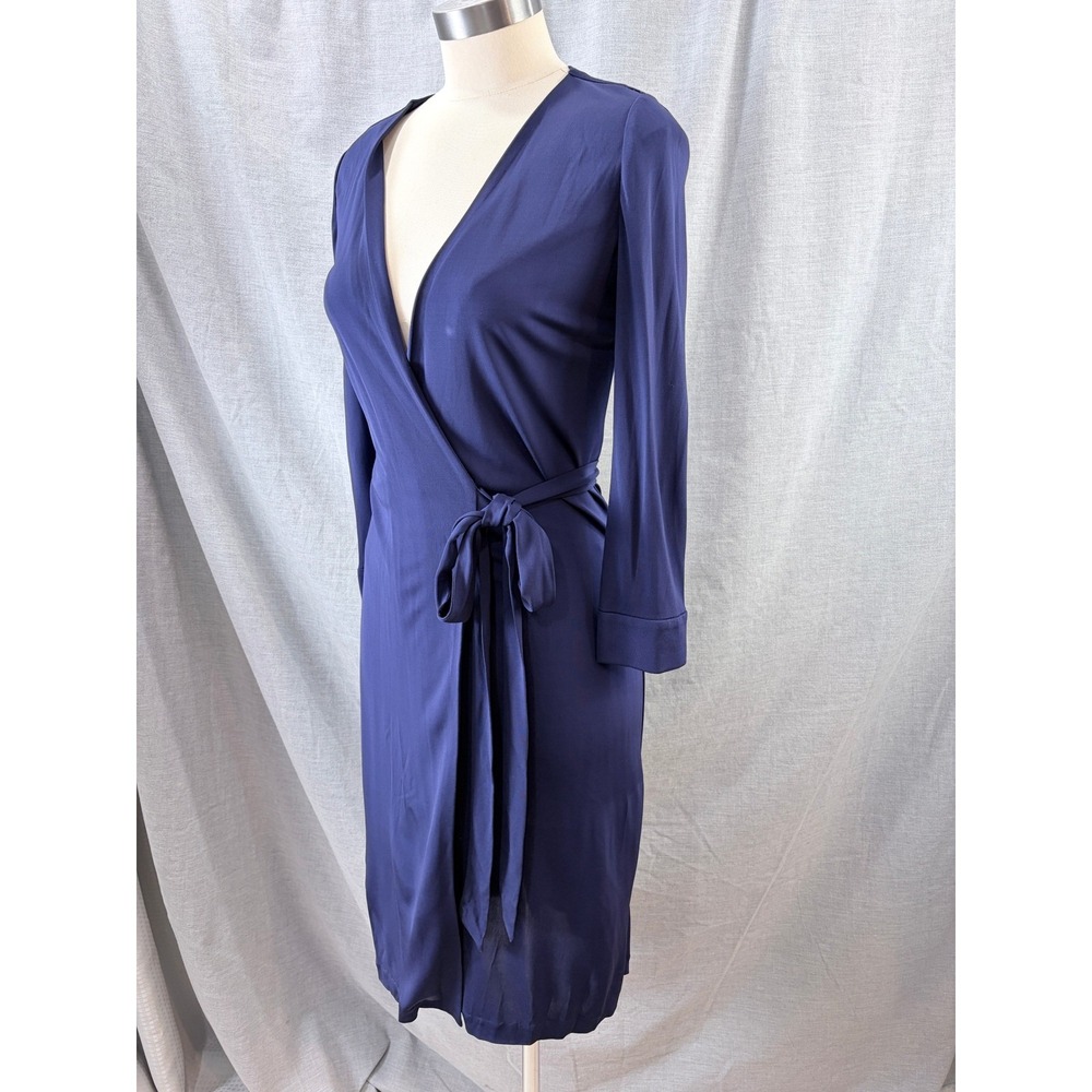 Diane‎ von Furstenberg Navy Julian Wrap Dress 2 Long Sleeve Office Classic DVF